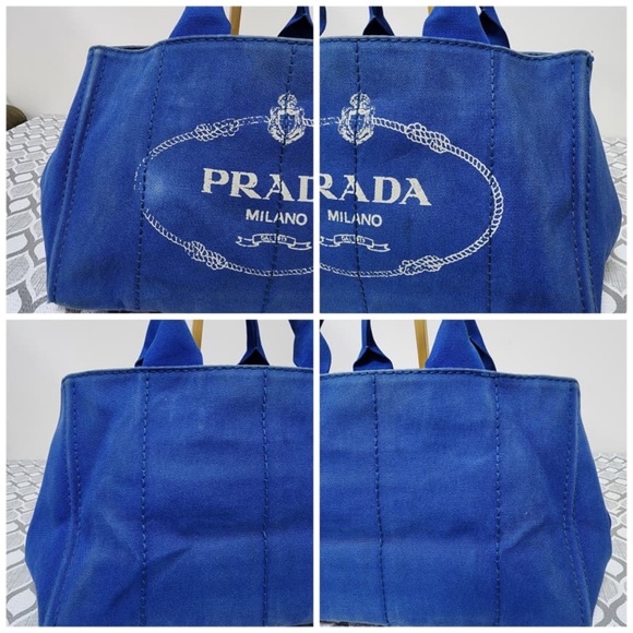 Authentic Prada Denim Canvas Top Handle Bag Blue - Picture 6 of 14